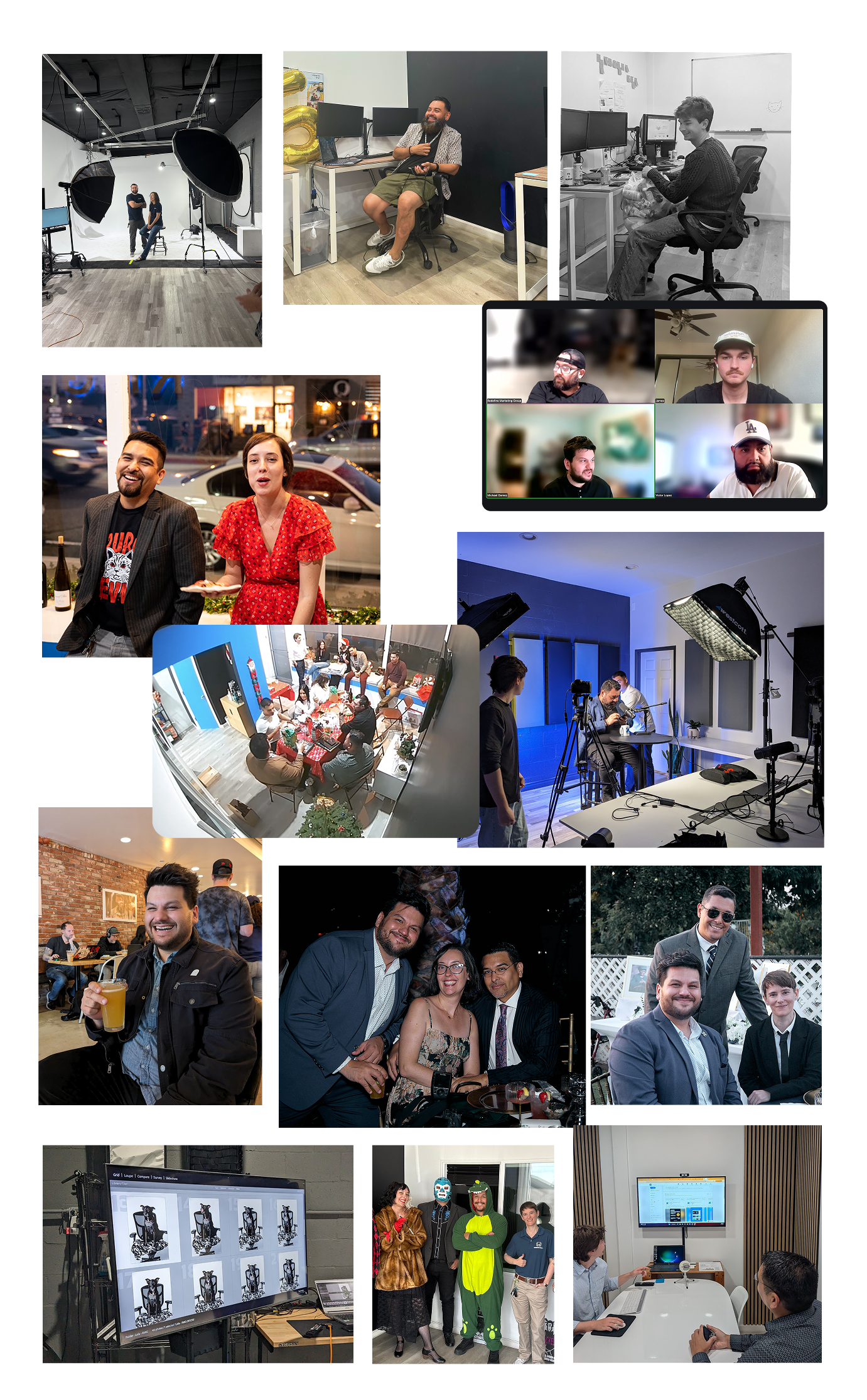 Team photo collage showcasing our work environment, culture, and team members in various settings