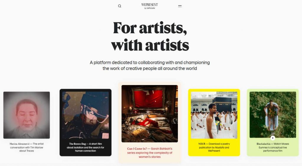 Screenshot of the homepage of WePresent by WeTransfer, a creative art and design blog