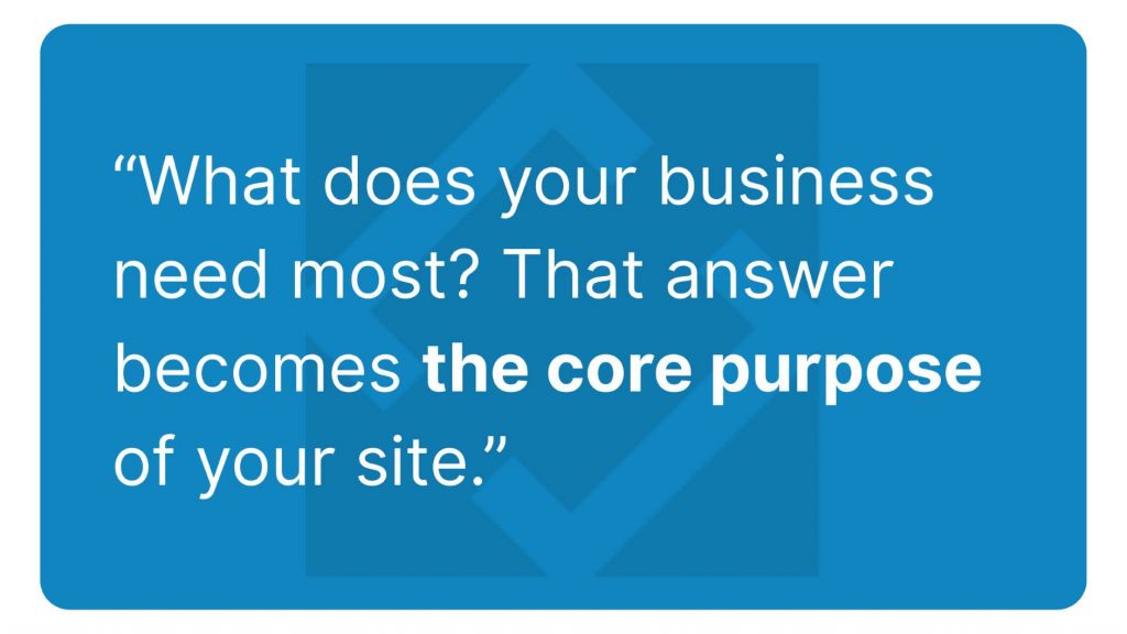 What does your business need most? That answer becomes the core purpose of your site.